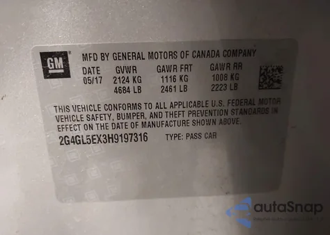 2017 Buick Regal Turbo Sport Touring z USA, uszkodzony, nr VIN 2G4GL5EX3H9197316